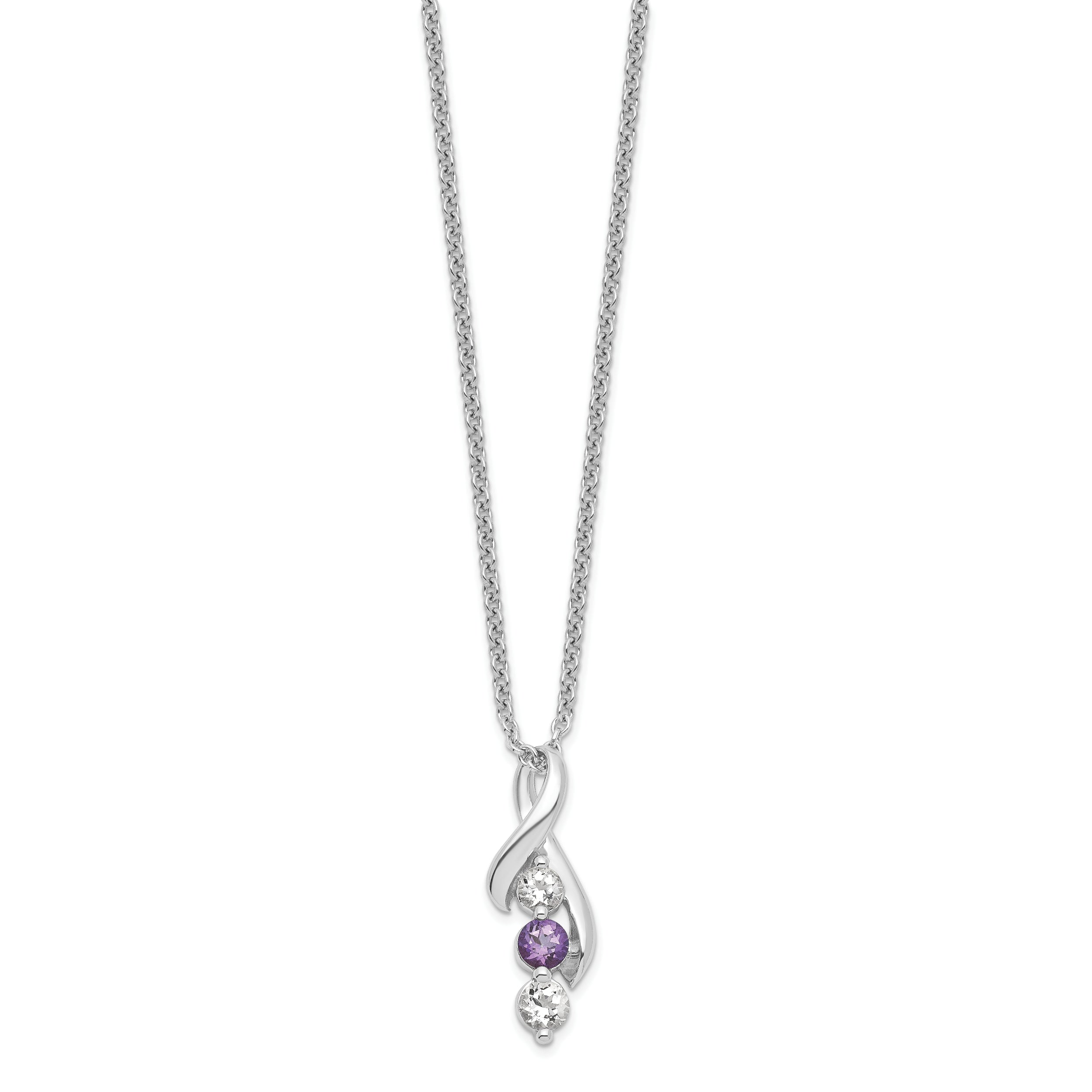 925 Sterling Silver Necklace with Purple and White Swarovski Topaz Pendant
