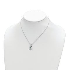 Survivor Collection Sterling Silver Rhodium-plated 16 Inch White and Blue Swarovski Topaz Runzi Necklace with 2 Inch Extender
