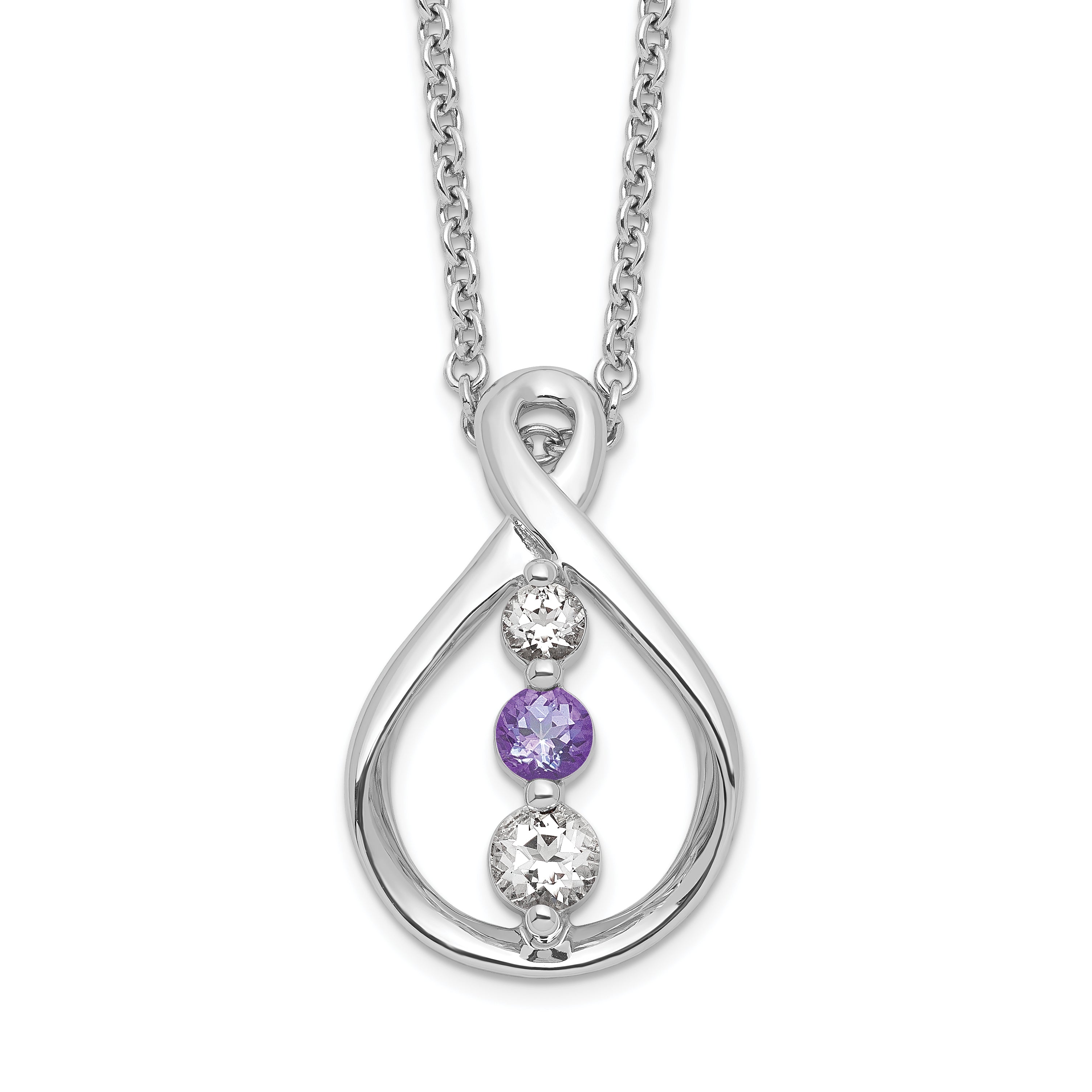 Survivor Collection Sterling Silver Rhodium-plated 16 Inch White and Purple Swarovski Topaz Runzi Necklace with 2 Inch Extender
