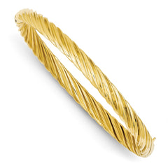 14K Gold Hinged Bangle Bracelet with Polished Texture and Safety Bar