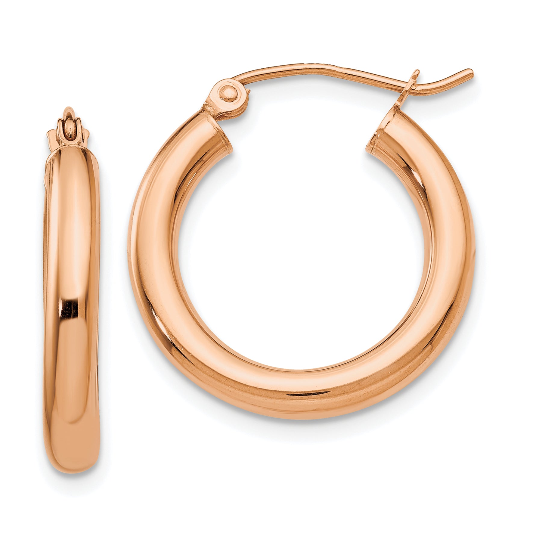 14k Rose Gold Polished 3mm Lightweight Tube Hoop Earrings Main image