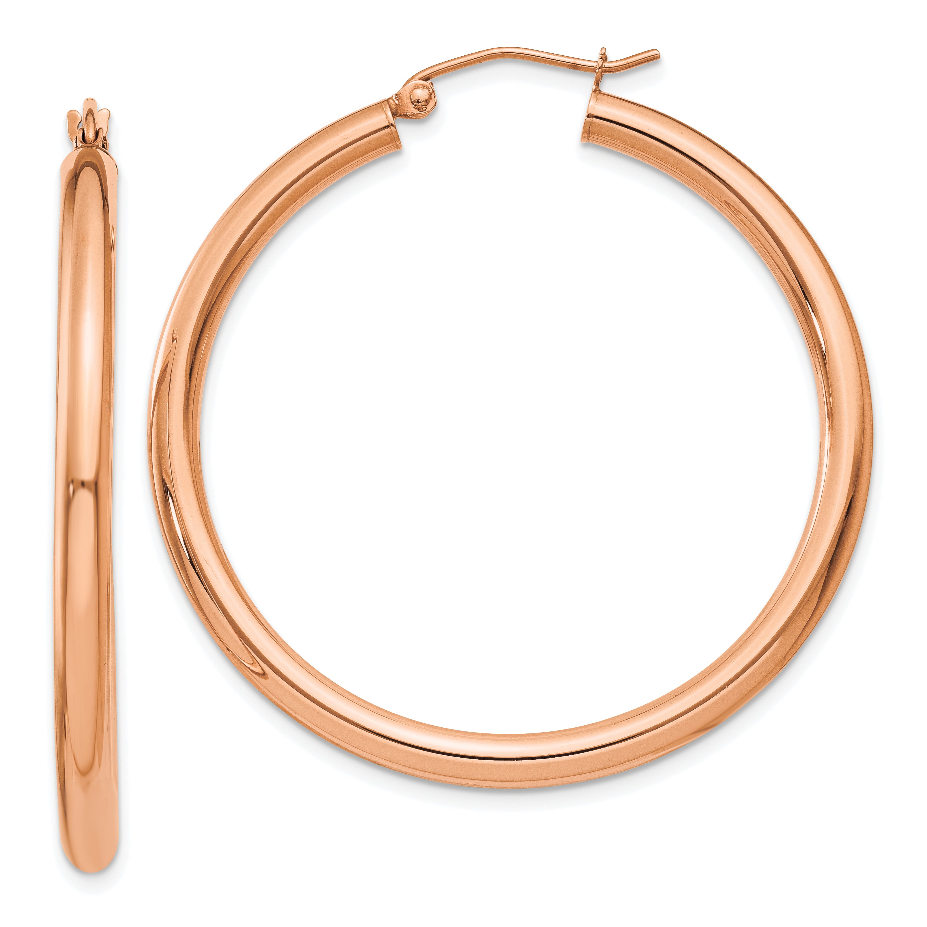 14k Rose Gold Polished 3mm Lightweight Tube Hoop Earrings Main image
