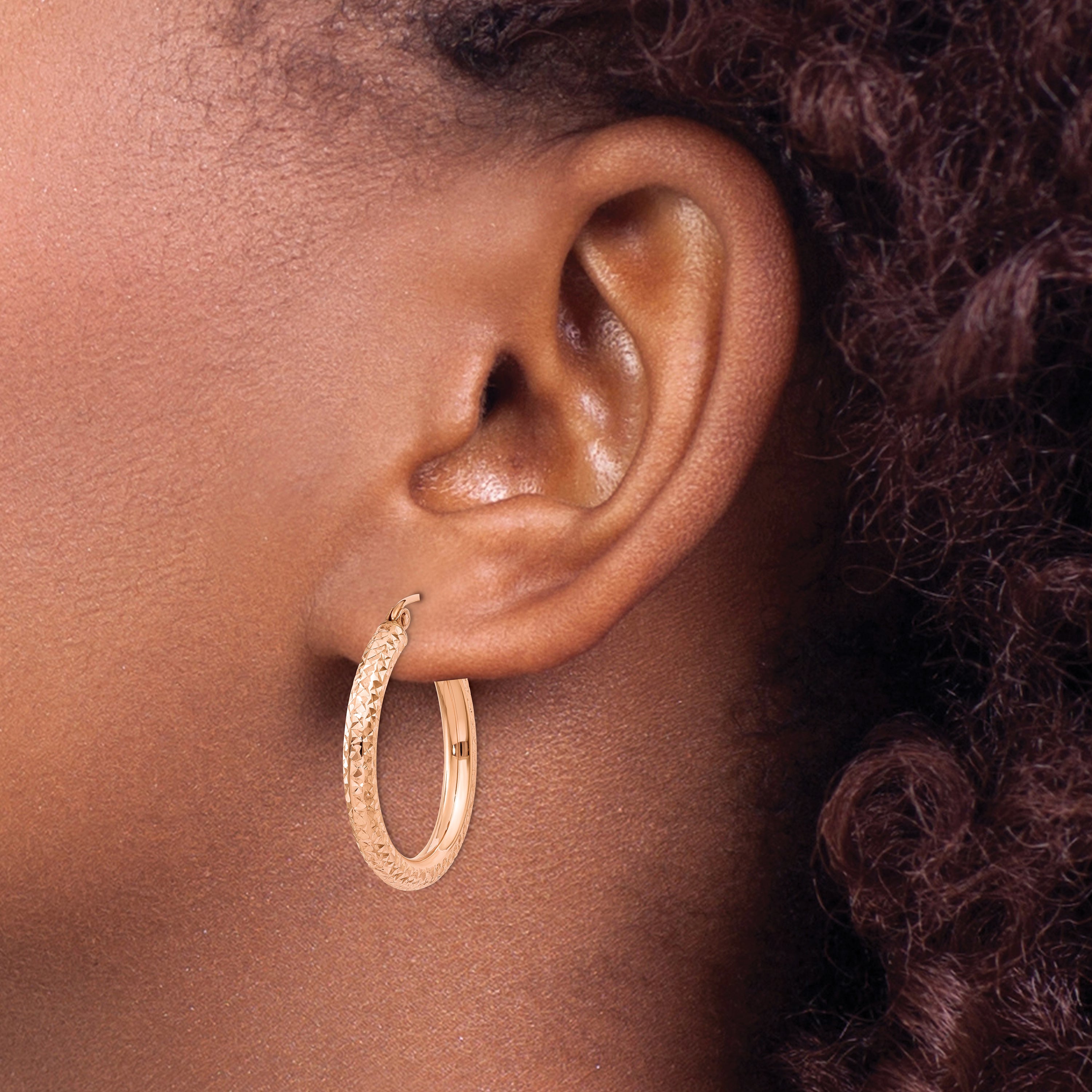 Sophia Jewelers 14K Rose Gold Diamond-Cut Hoop Earrings for Women