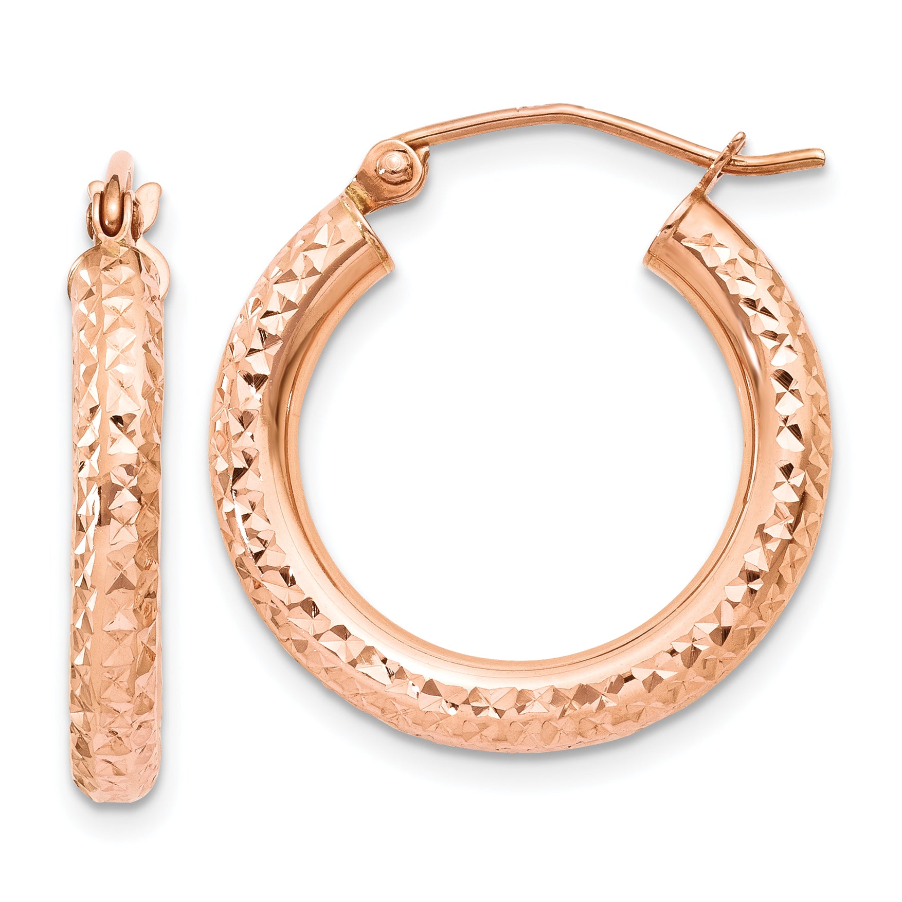14k Rose Gold 3mm Diamond-cut Hoop Main image