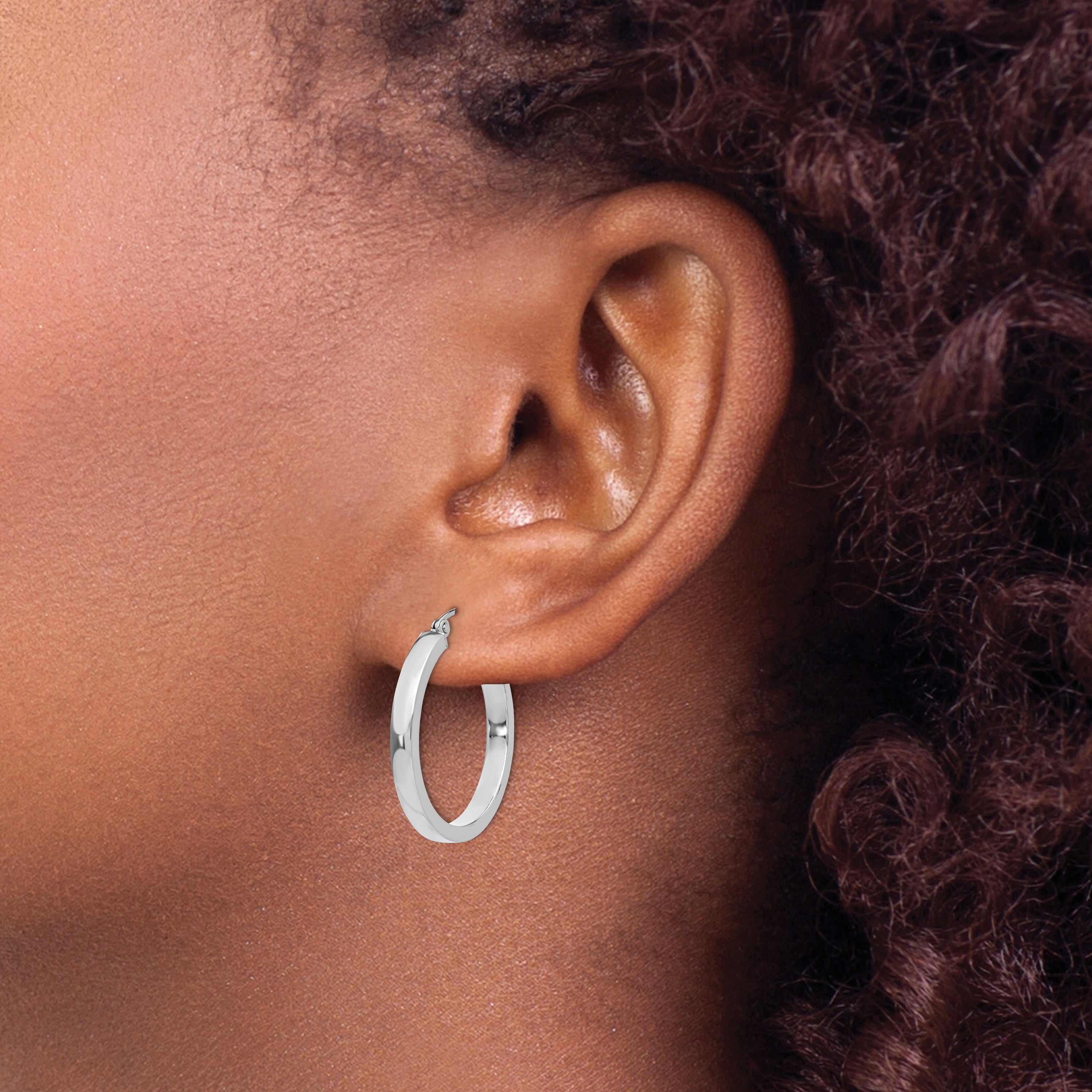 14K White Gold Polished Rectangle Hoop Earrings Elegantly Modern