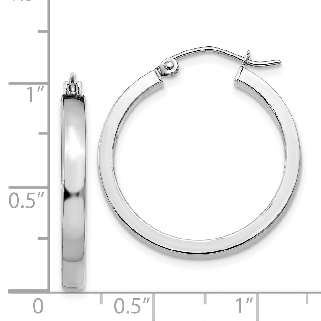 14K White Gold Polished Rectangle Hoop Earrings Elegantly Modern