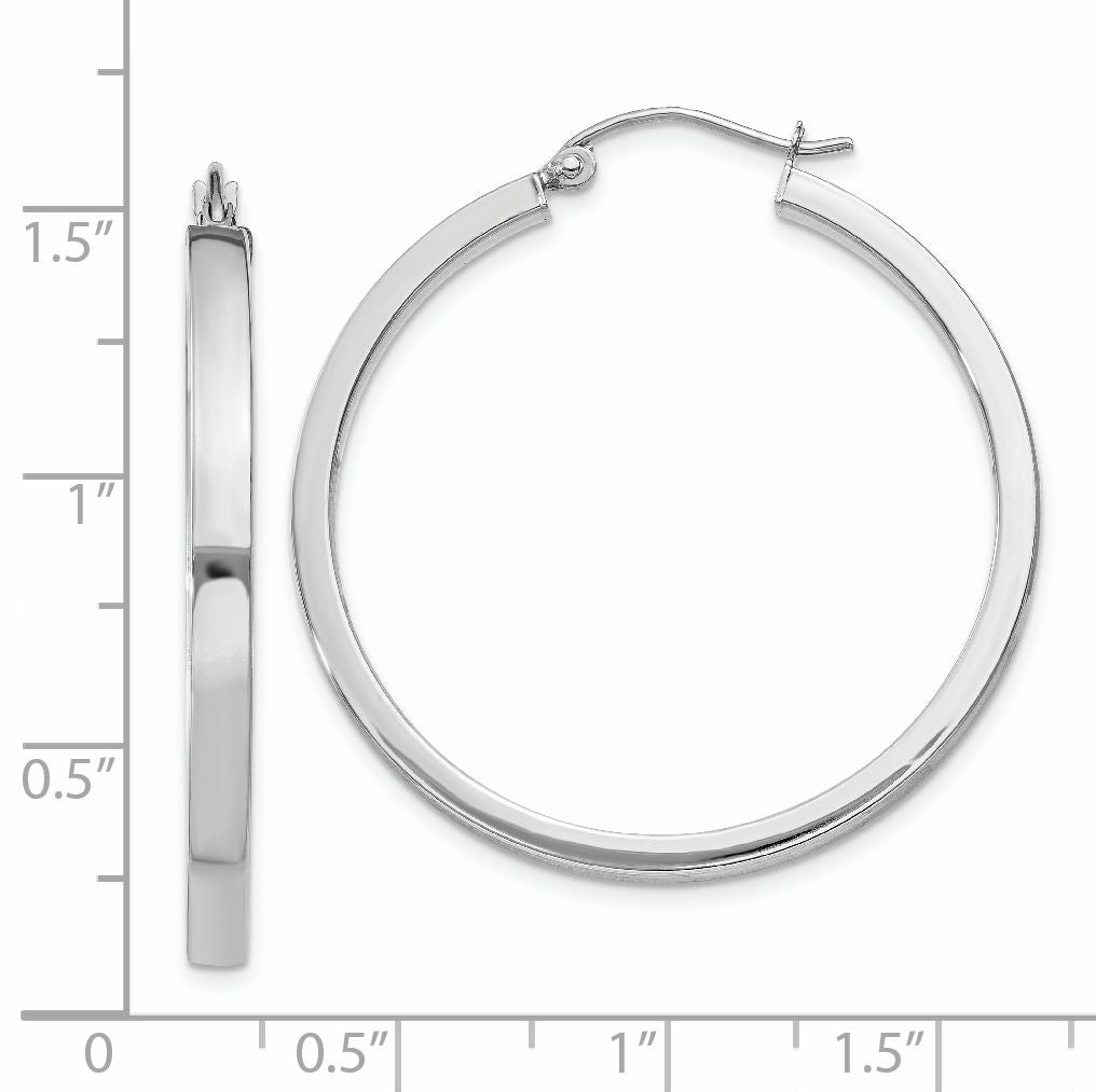 14K White Gold Polished Hoop Earrings with Rhodium Finish Elegant Women's Style