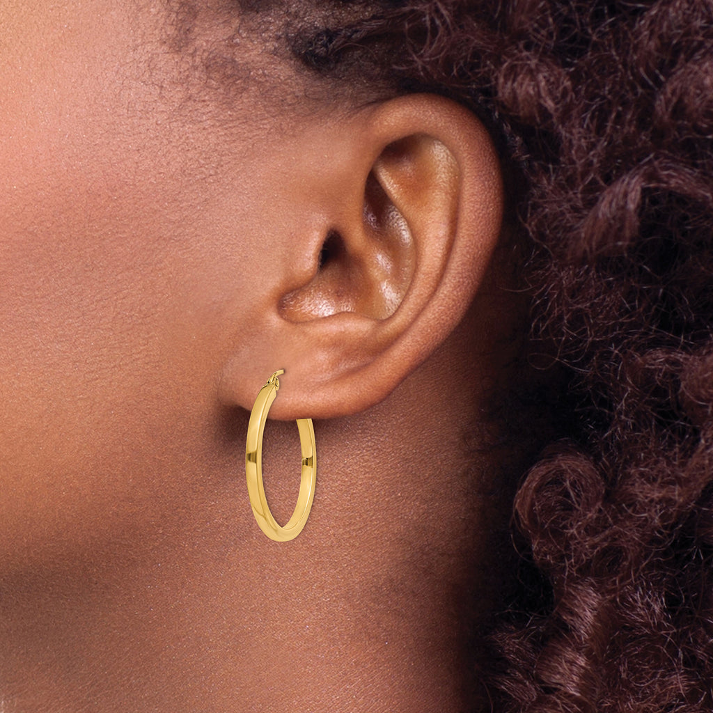 14K Gold Polished Hoop Earrings with Square Tube Design Women's