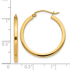 14K Gold Polished Hoop Earrings with Square Tube Design Women's