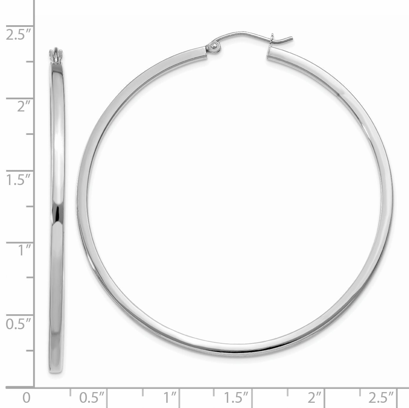 14K White Gold Hoop Earrings with Polished Finish 2mm Square Tube