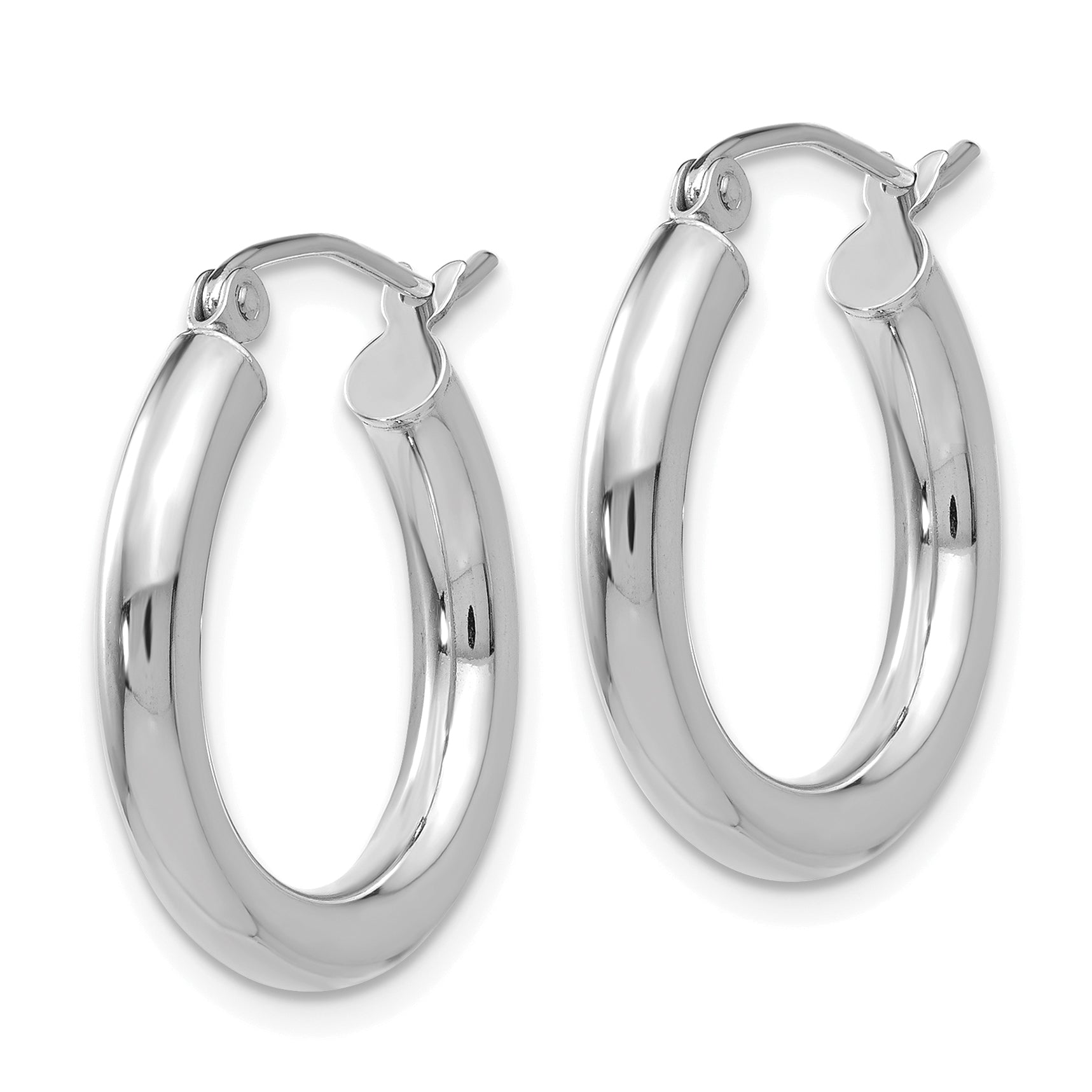 14K White Gold Polished Hoop Earrings with Rhodium Finish Secondary image