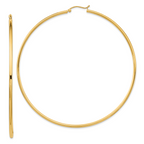 14k Polished 2x80mm Round Tube Hoop Earrings