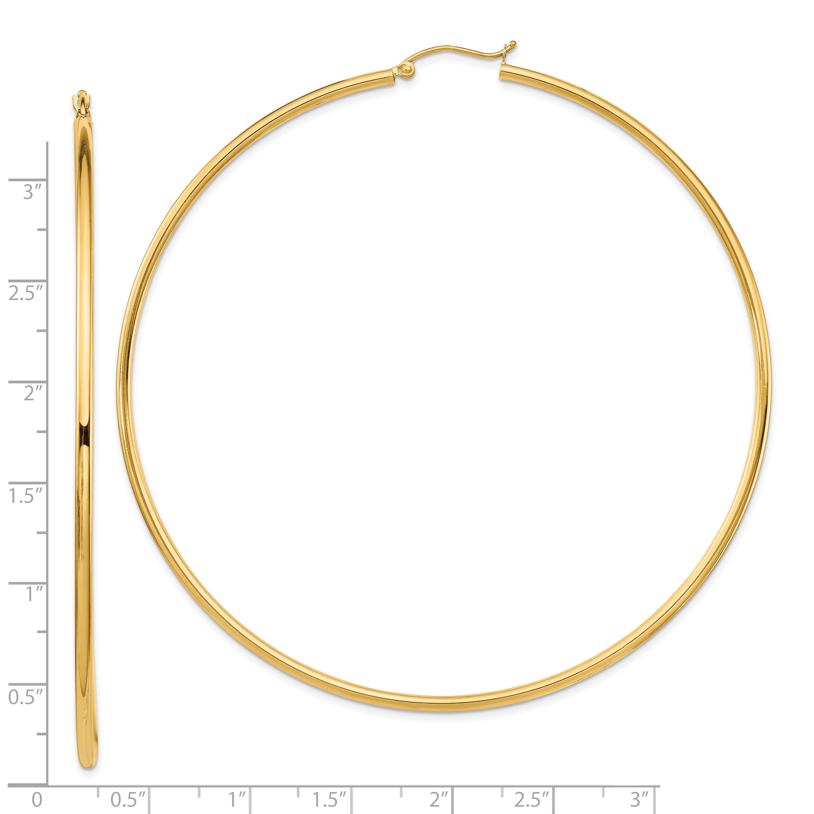 14k Polished 2x80mm Lightweight Round Tube Hoop Earrings