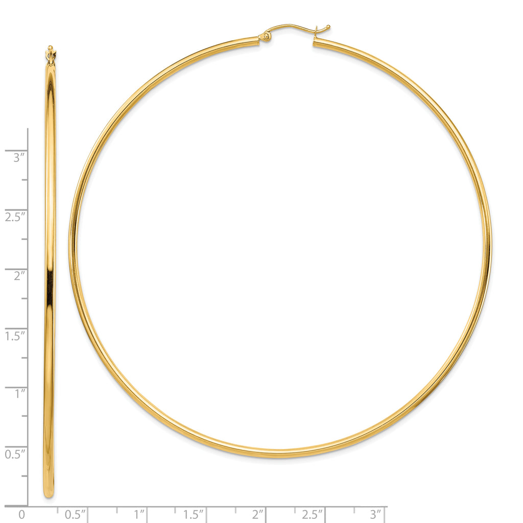 14k Polished 2x90mm Round Tube Hoop Earrings