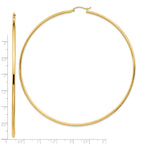 14k Polished 2x90mm Round Tube Hoop Earrings
