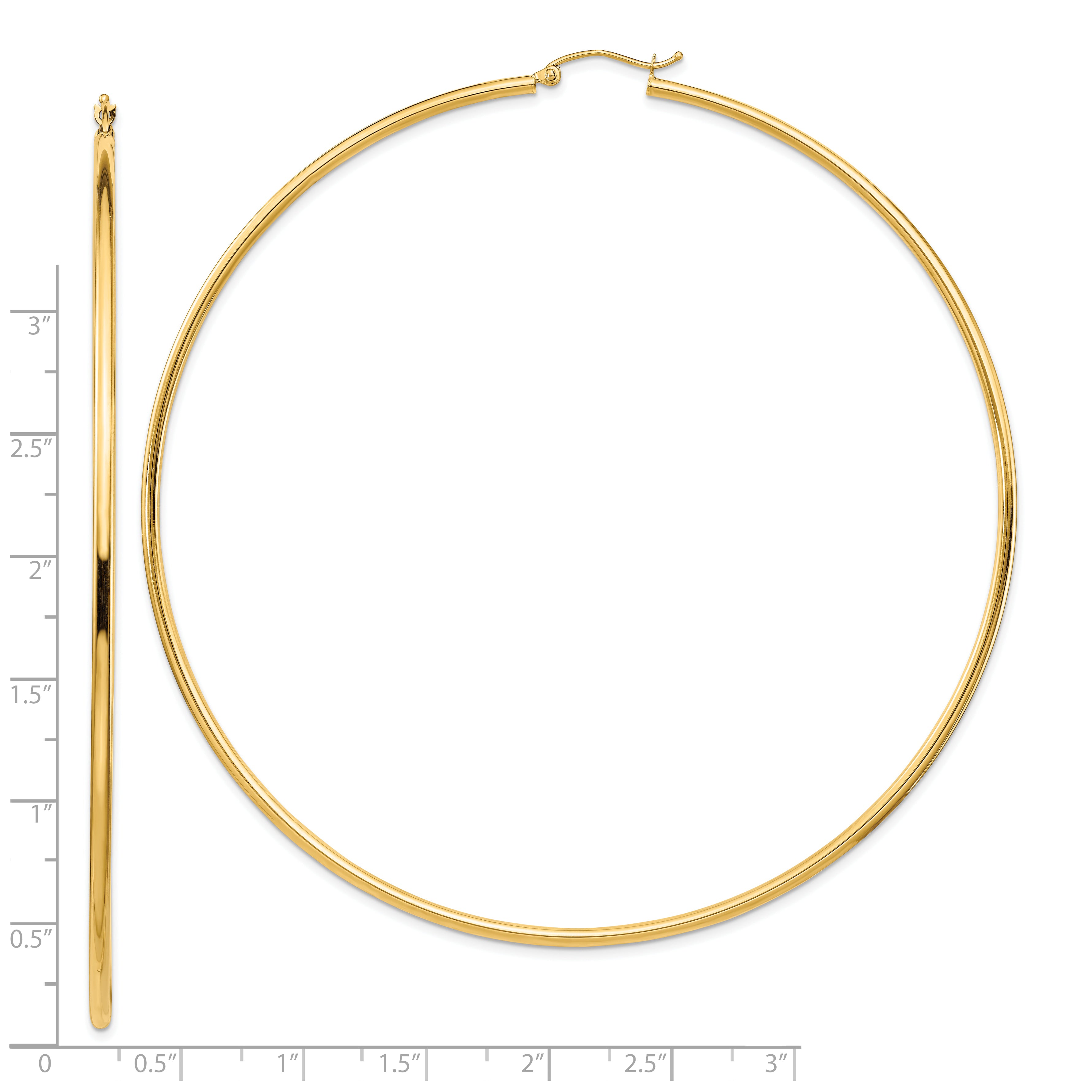 14k Polished 2x90mm Round Tube Hoop Earrings