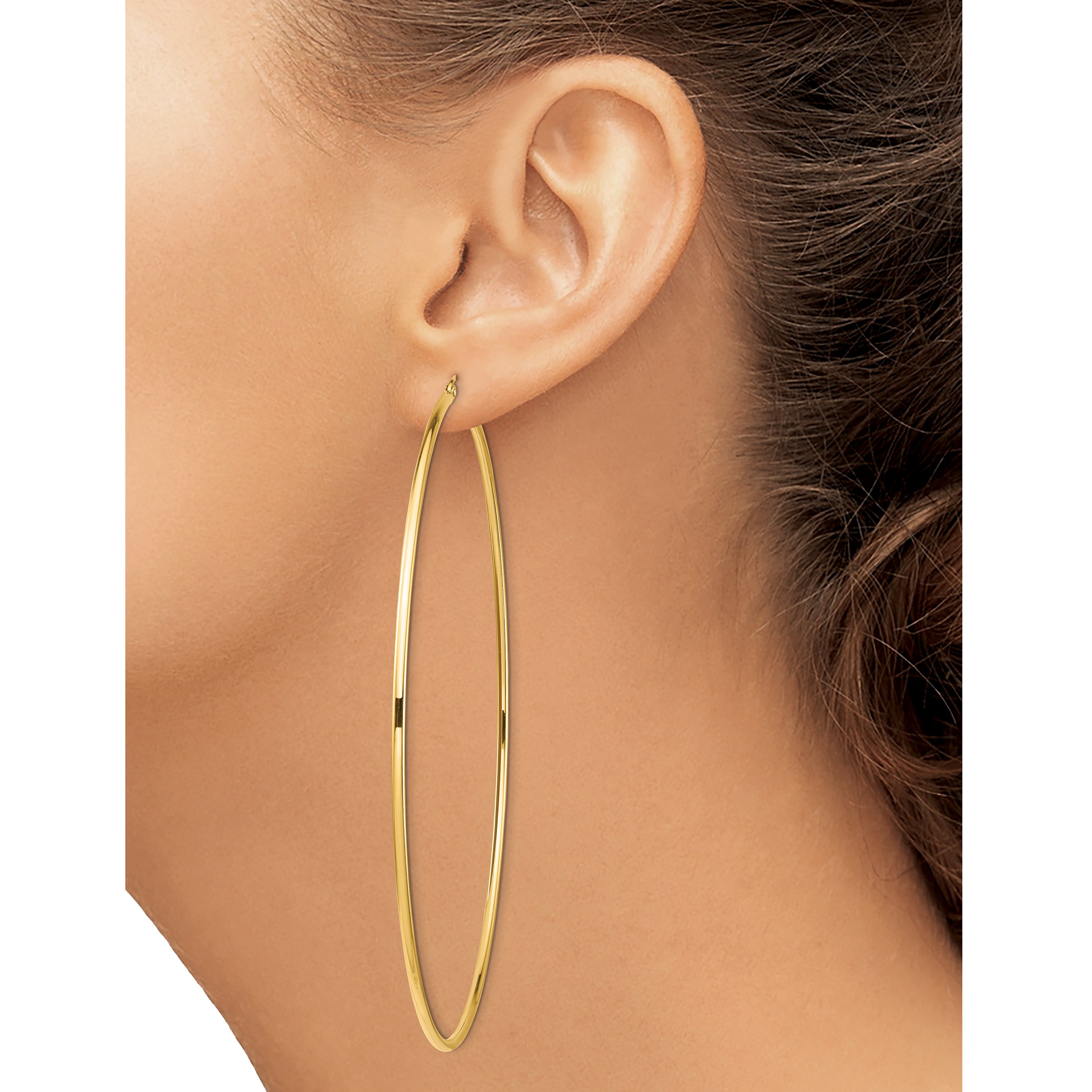 14k Polished 2x100mm Lightweight Round Tube Hoop Earrings