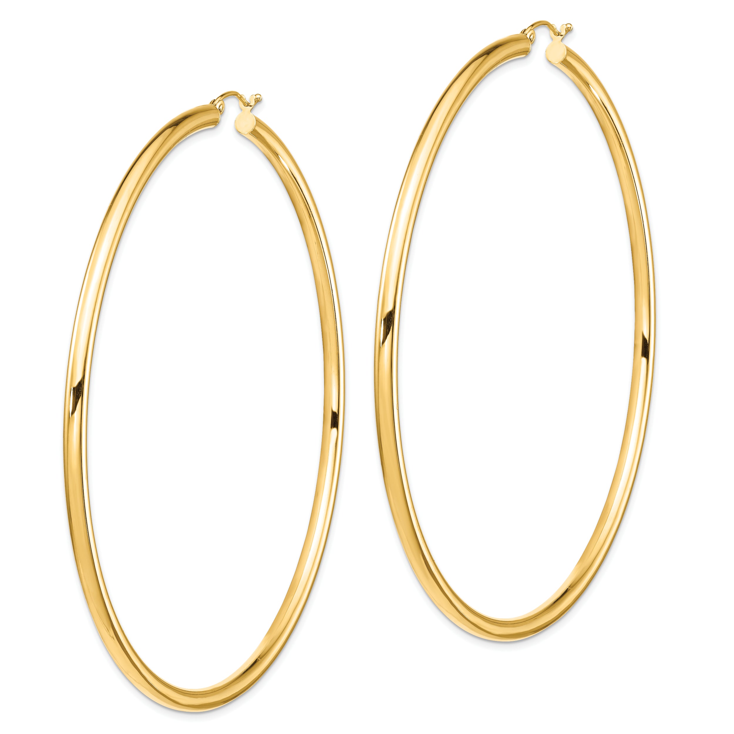 14k Polished 3x80mm Round Tube Hoop Earrings