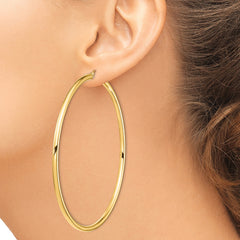 14k Polished 3x80mm Round Tube Hoop Earrings