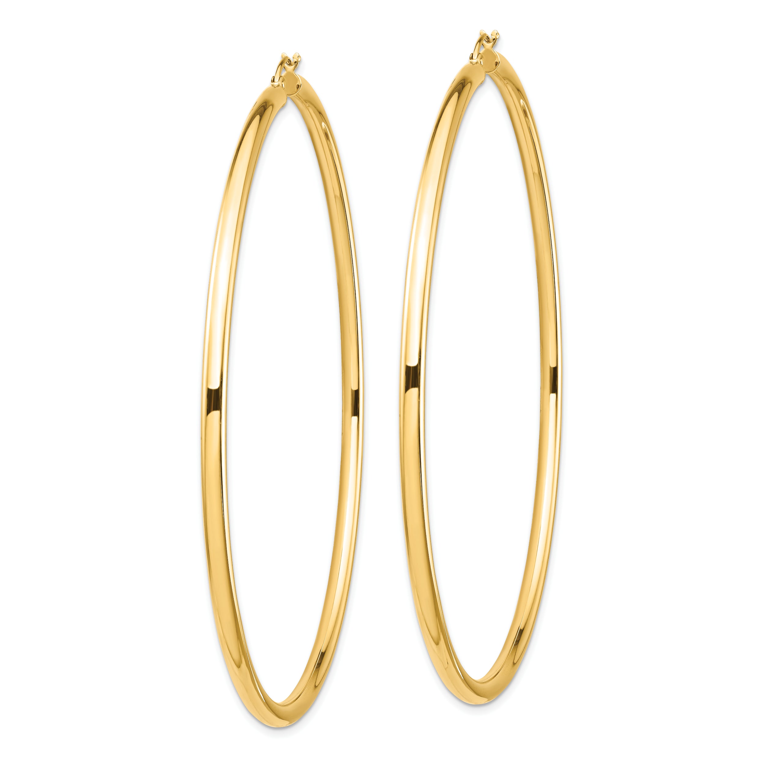 14k Polished 3x80mm Lightweight Round Tube Hoop Earrings