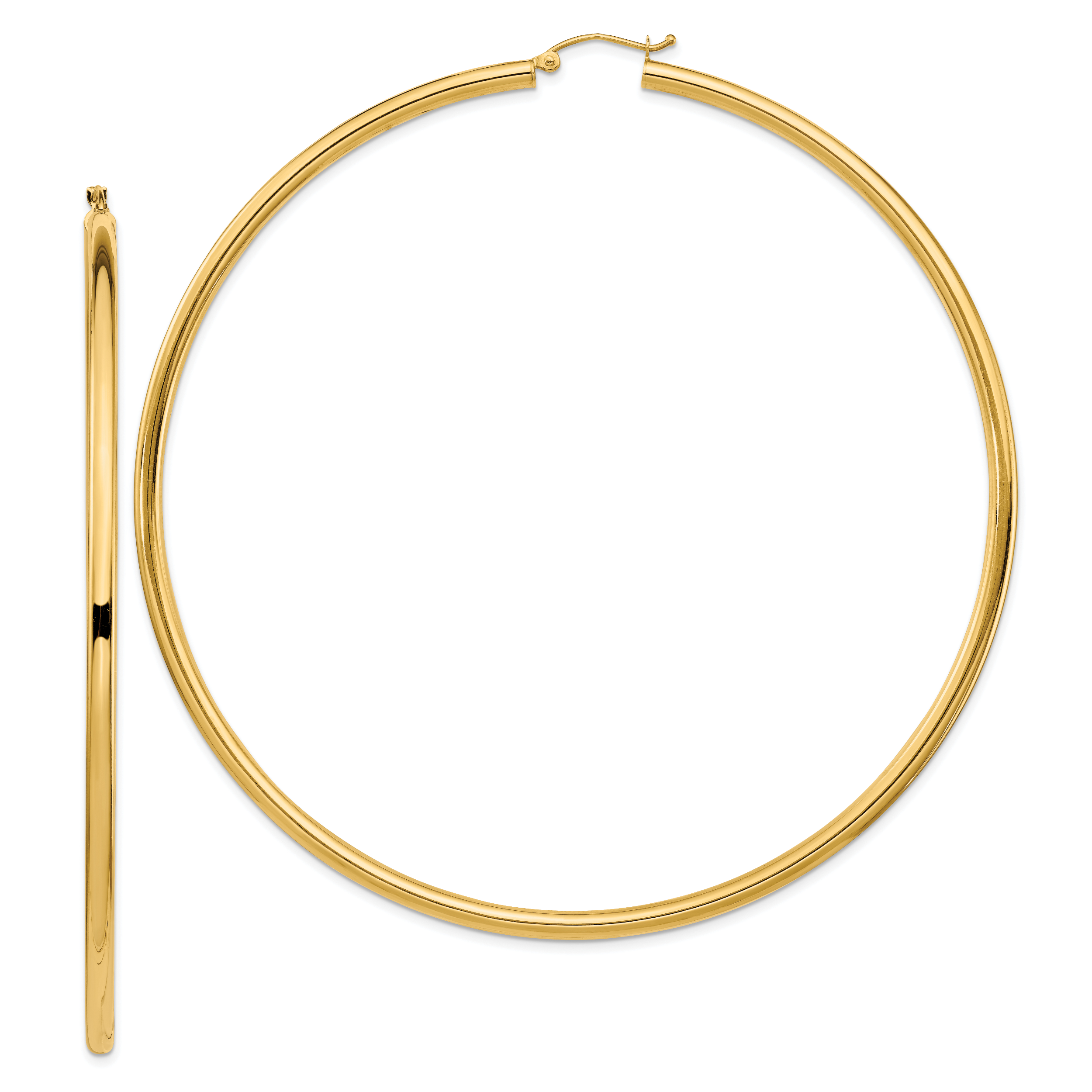 14k Polished 3x90mm Lightweight Round Tube Hoop Earrings