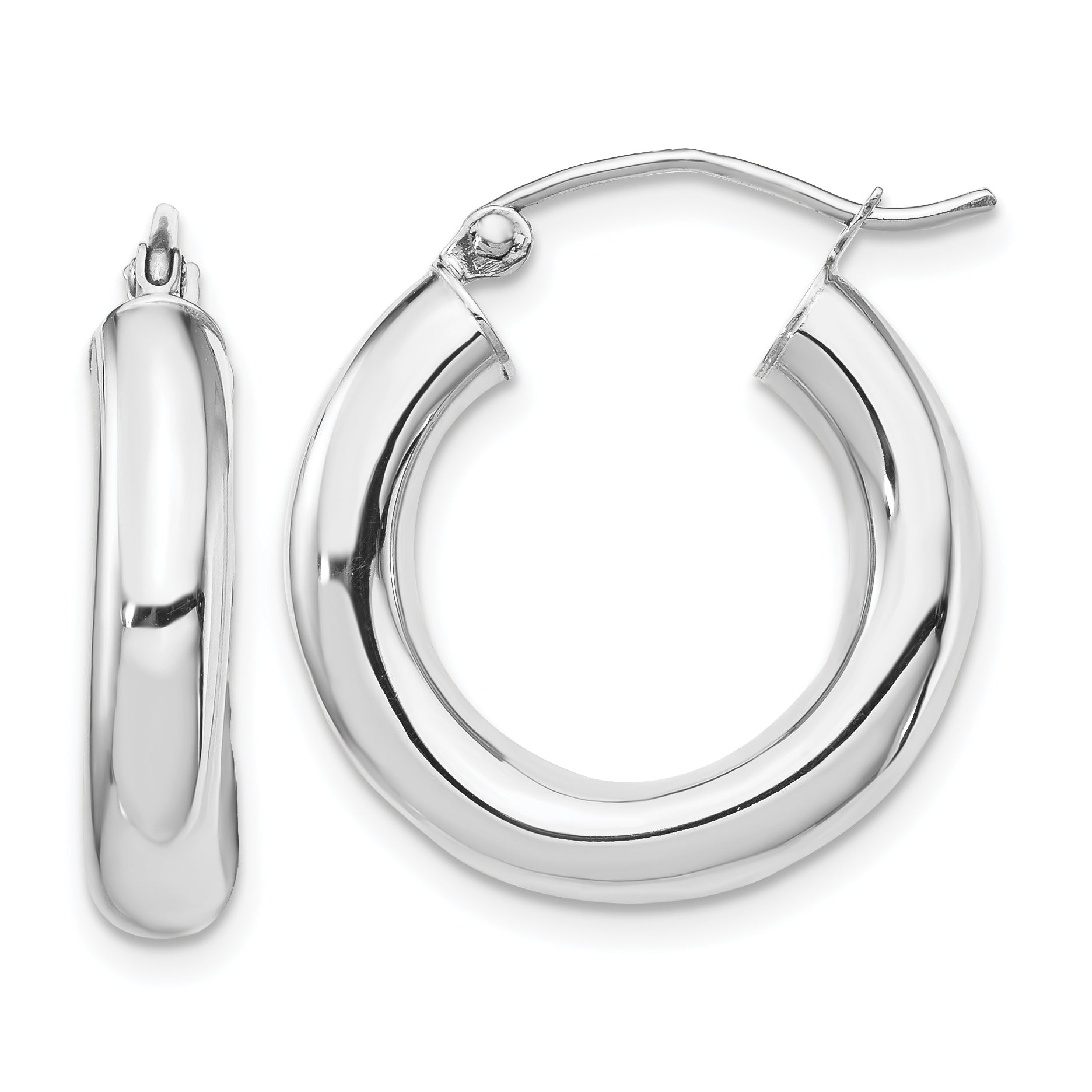 14k White Gold Polished 4mm Tube Hoop Earrings Main image