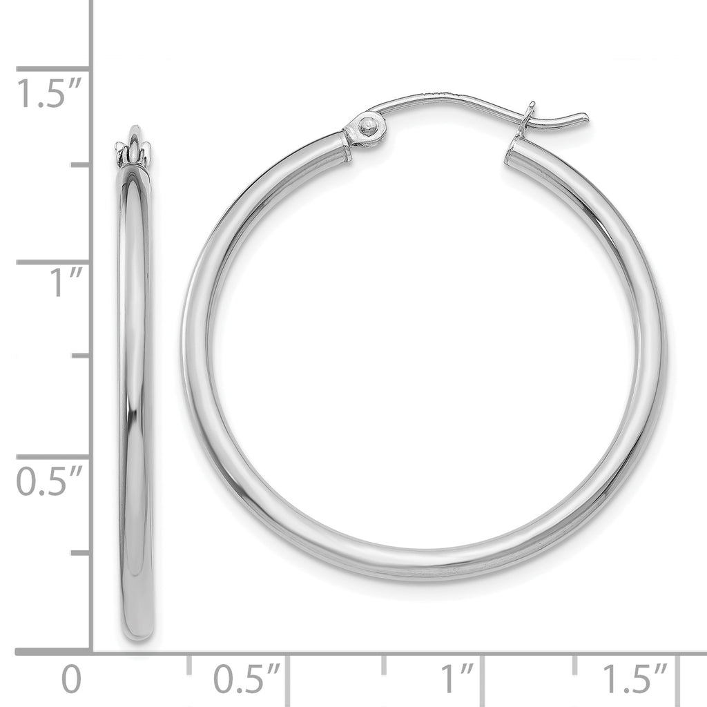 14K White Gold Polished Hoop Earrings with Rhodium Elegance