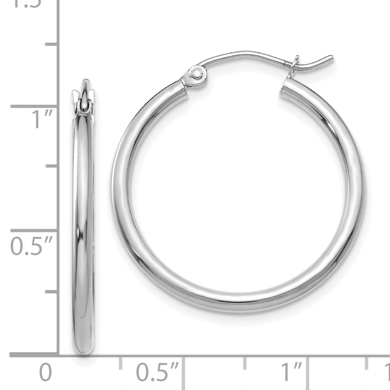 14K White Gold Lightweight Hoop Earrings with Polished Rhodium Finish