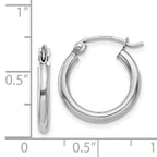 14k White Gold Polished 2x15mm Lightweight Tube Hoop Earrings