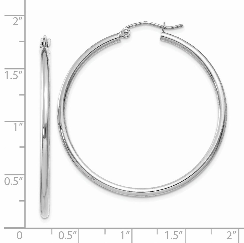 14K White Gold Polished Tube Hoop Earrings with Rhodium Finish
