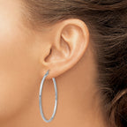 14K White Gold Polished Hoop Earrings with Rhodium Finish