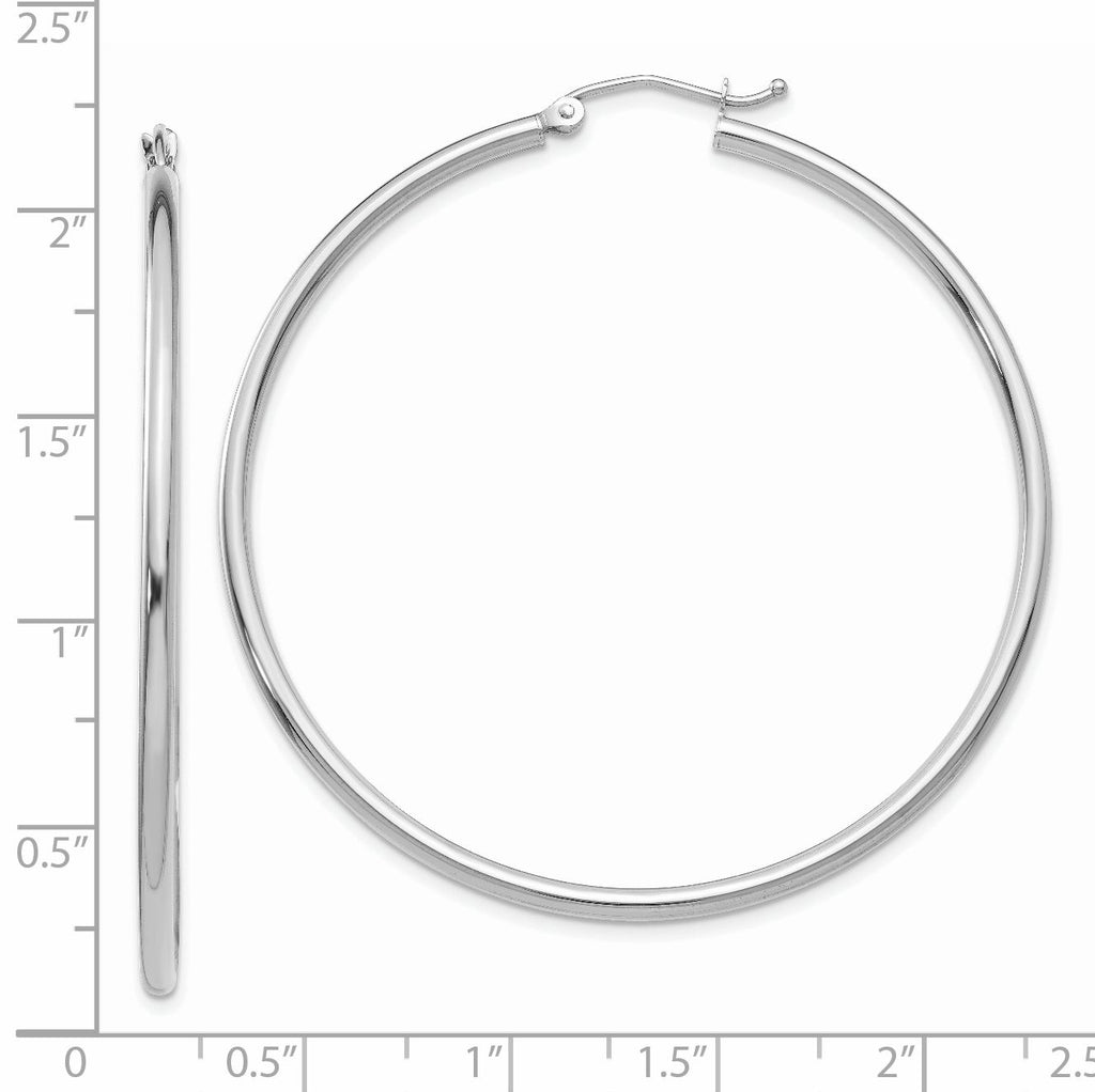 14k White Gold Polished 2x50mm Tube Hoop Earrings