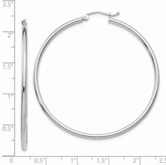 14K White Gold Lightweight Hoop Earrings with Polished Rhodium Finish