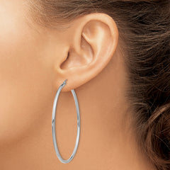 14K White Gold Lightweight Hoop Earrings with Polished Rhodium Finish