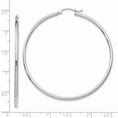 14K White Gold Lightweight Hoop Earrings with Polished Rhodium Finish