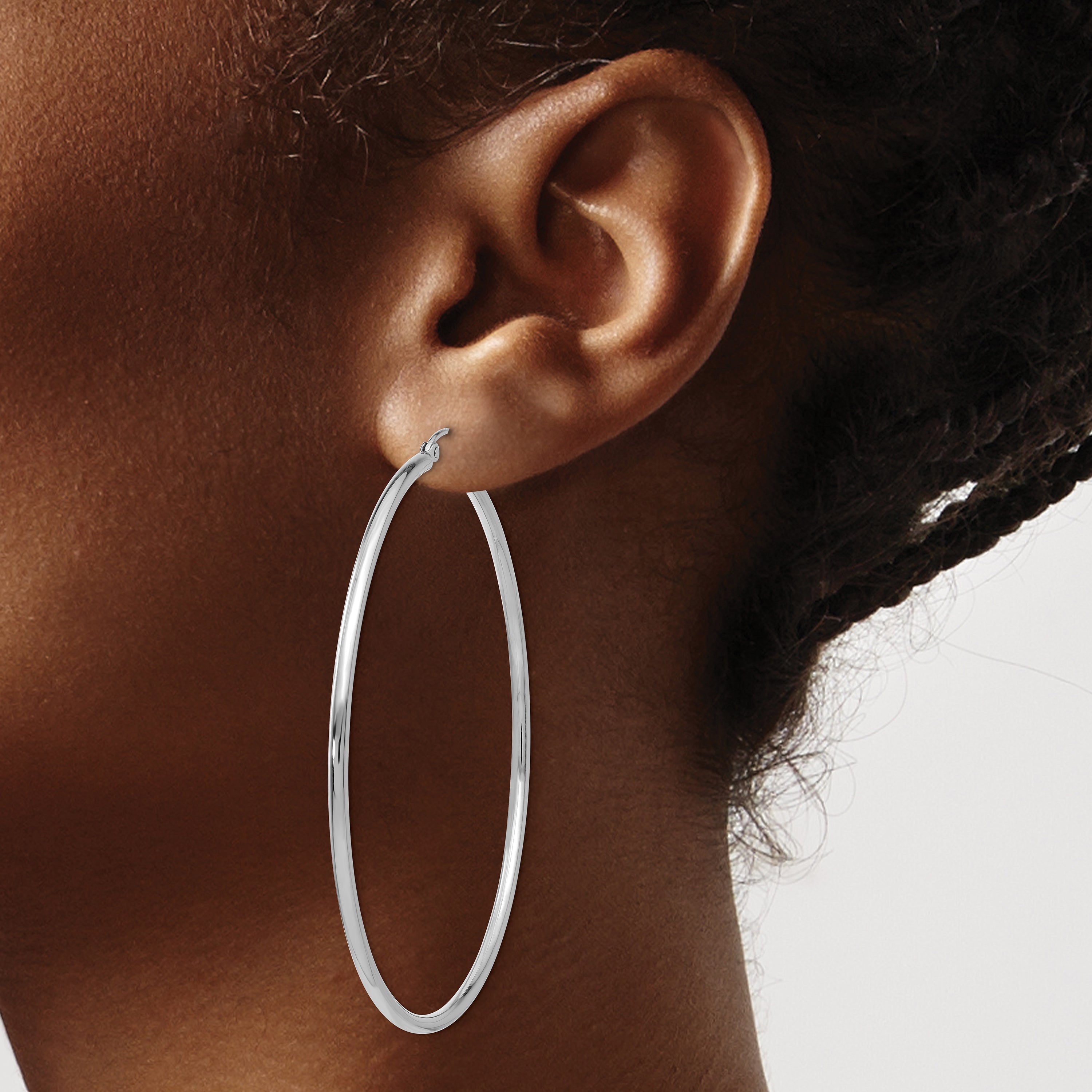 Sophia Jewelers 14K White Gold Polished Lightweight Hoop Earrings 60mm