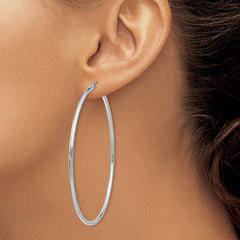 14K White Gold Polished Lightweight Hoop Earrings Elegant 65mm Design