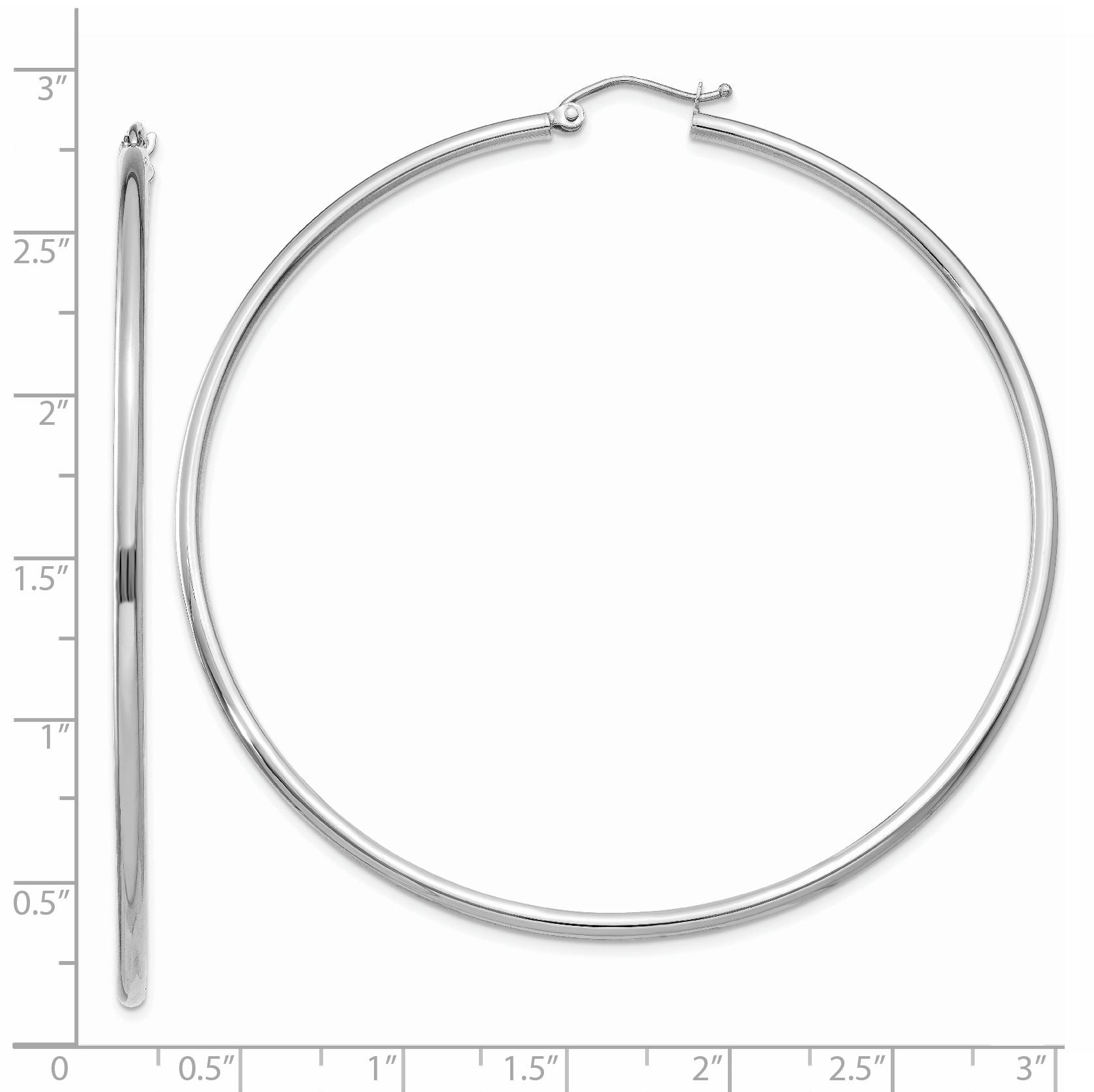 14K White Gold Polished Lightweight Hoop Earrings Elegant 65mm Design