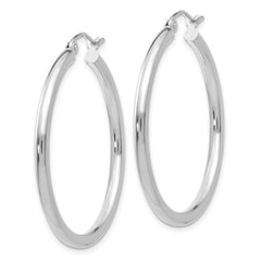 14K White Gold Polished Hoop Earrings Elegant Rhodium-Plated