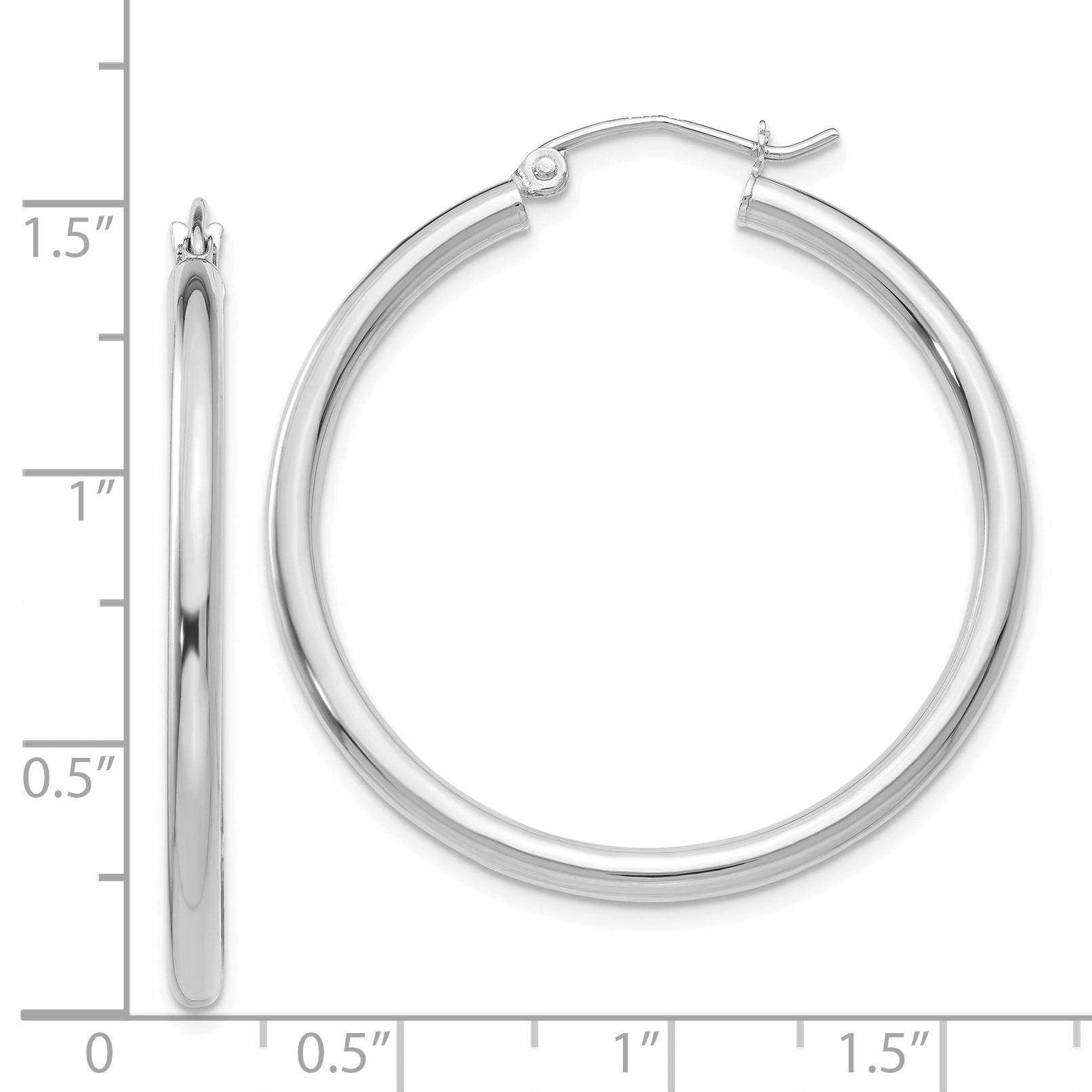 14K White Gold Polished Hoop Earrings Elegant Rhodium-Plated