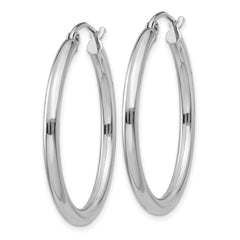 14K White Gold Polished Hoop Earrings Elegant Rhodium-Plated