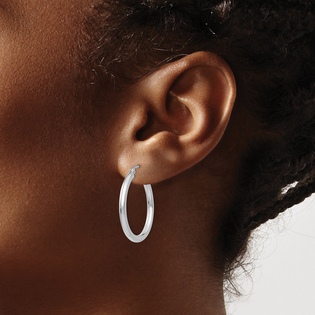 Sophia Jewelers 14K White Gold Polished Hoop Earrings Elegant and Modern Design