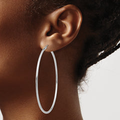 14K White Gold Polished Hoop Earrings with Rhodium Plating
