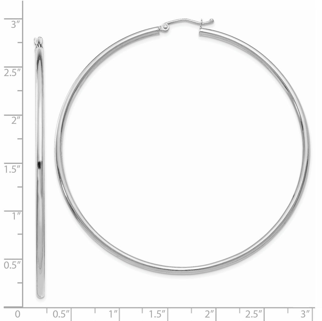 14K White Gold Polished Hoop Earrings with Rhodium Plating