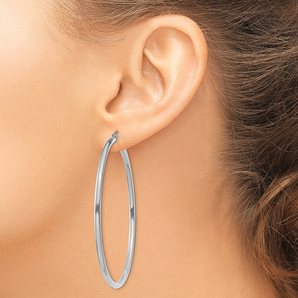 Sophia Jewelers 14K White Gold Lightweight Hoop Earrings with Polished Rhodium Finish