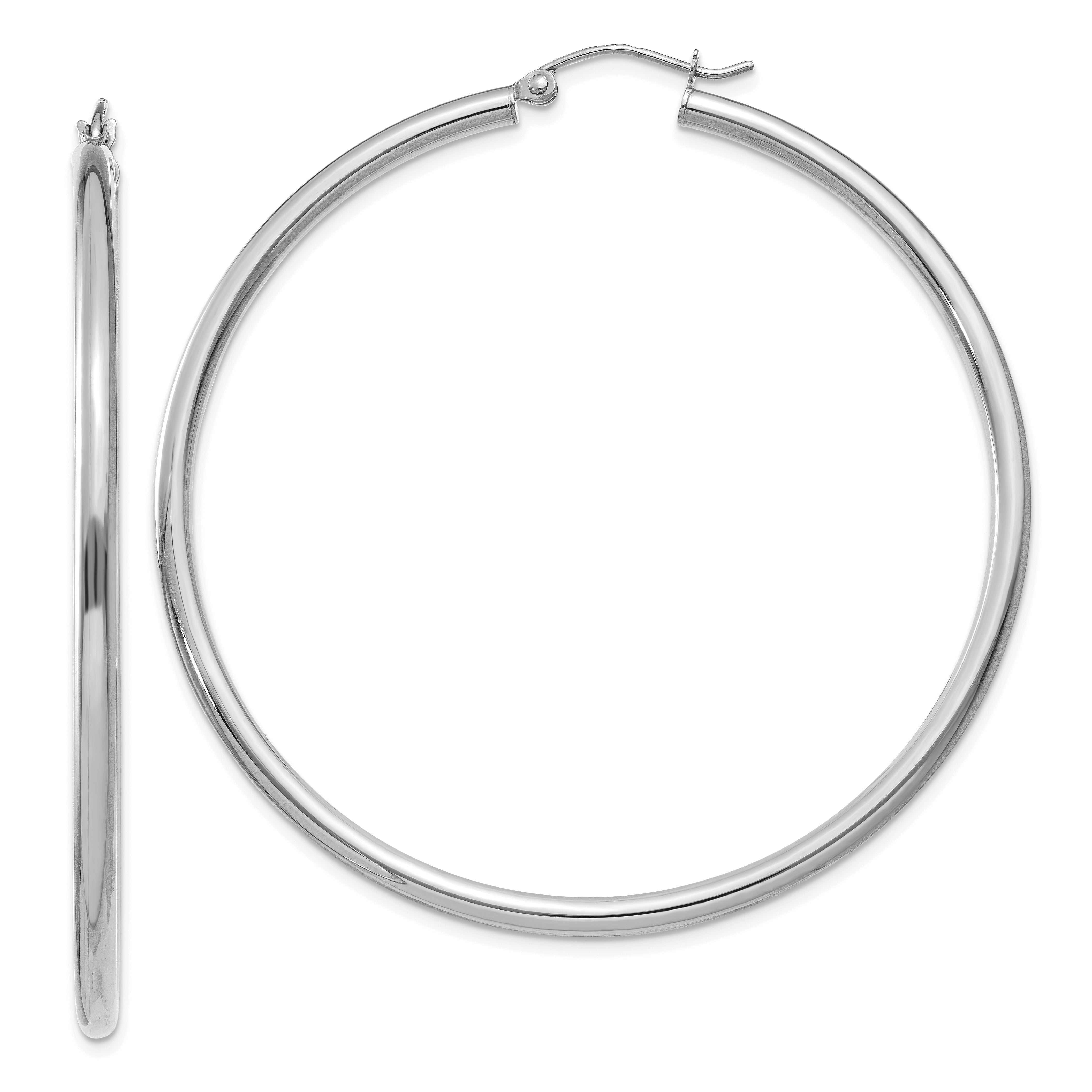 14K White Gold Polished 2.5mm Lightweight Tube Hoop Earrings Main image