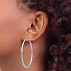 14K White Gold Polished Hoops Elegant Women's 50mm Rhodium-Plated