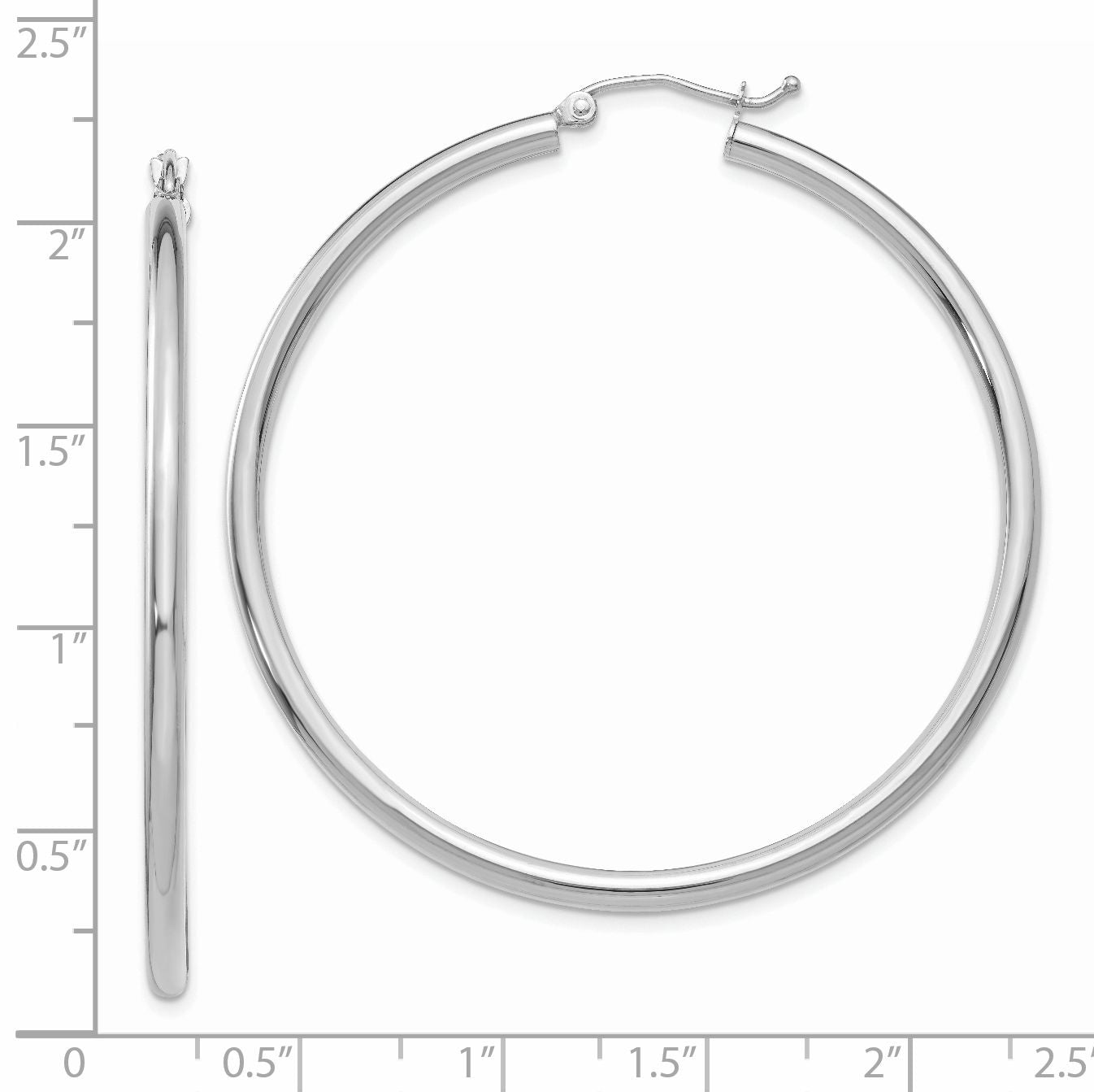 14K White Gold Polished Hoops Elegant Women's 50mm Rhodium-Plated