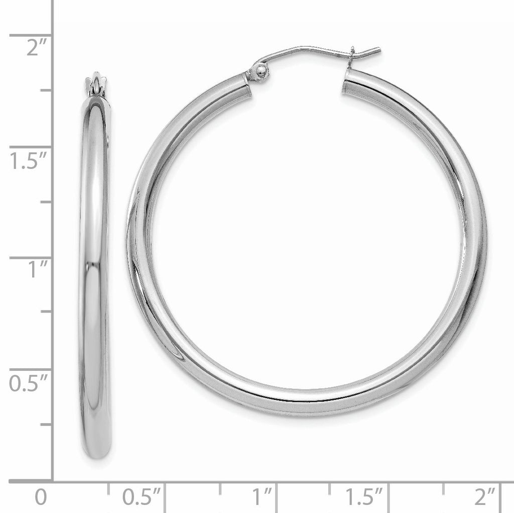 14K White Gold Lightweight Hoop Earrings with Polished Rhodium Finish