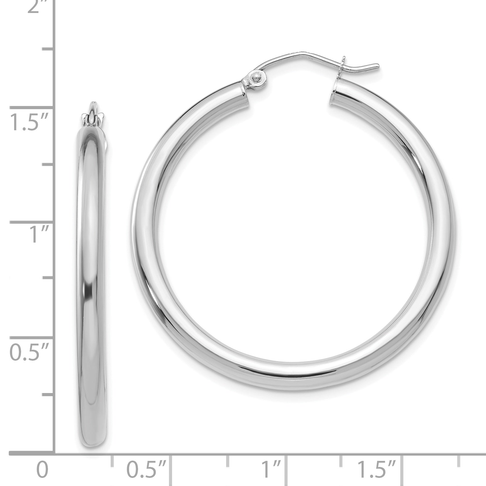14K White Gold Polished 3mm Lightweight Tube Hoop Earrings
